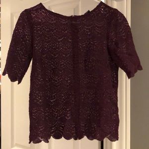 Club Monaco maroon embroidered lace top